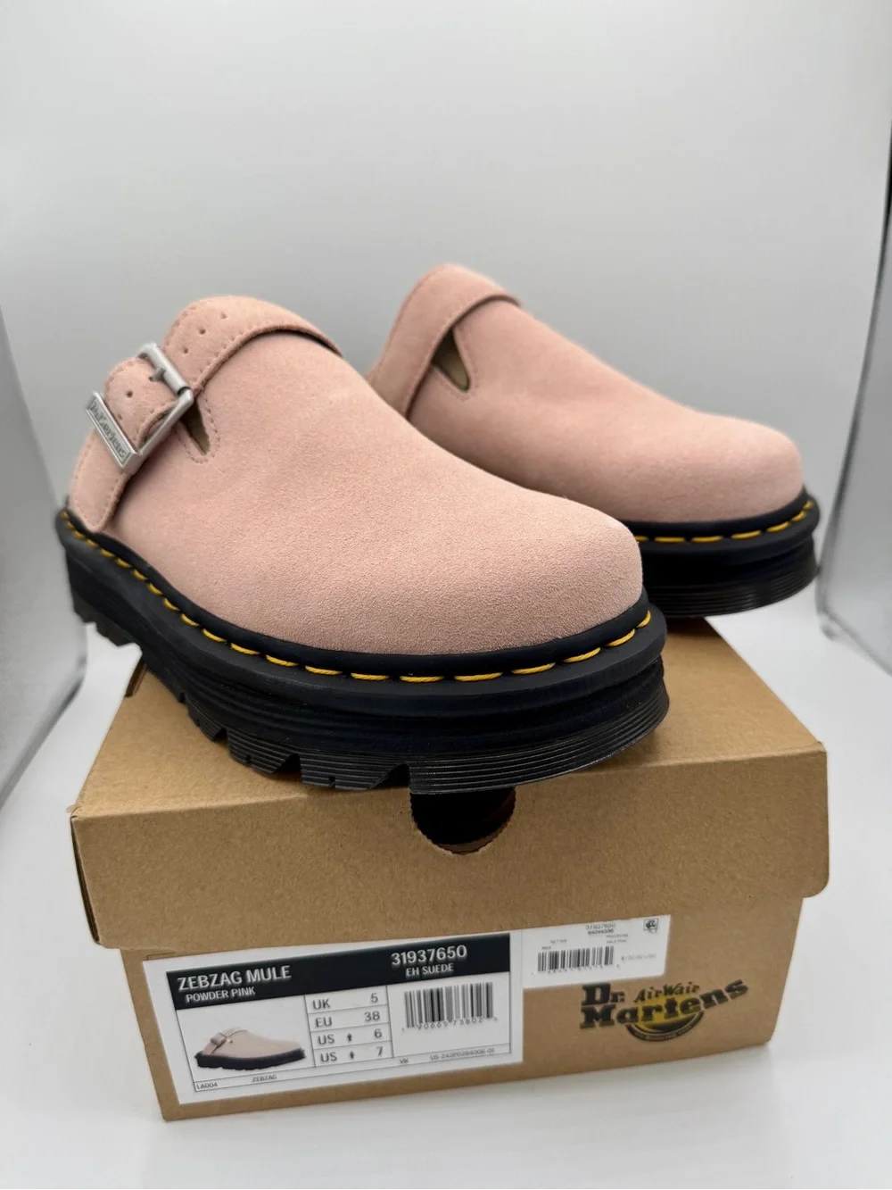 NWT Dr Martens Zebzag Mule Unisex , Powder Pink Platforms